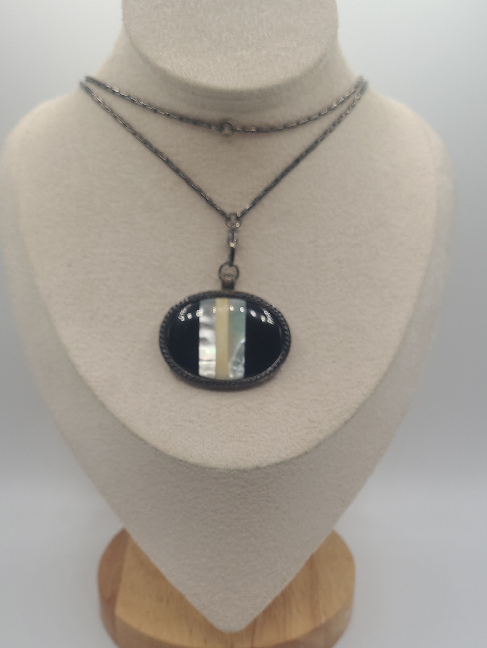 Monet Black Pendant Necklace with Mother-of-Pearl Inlay